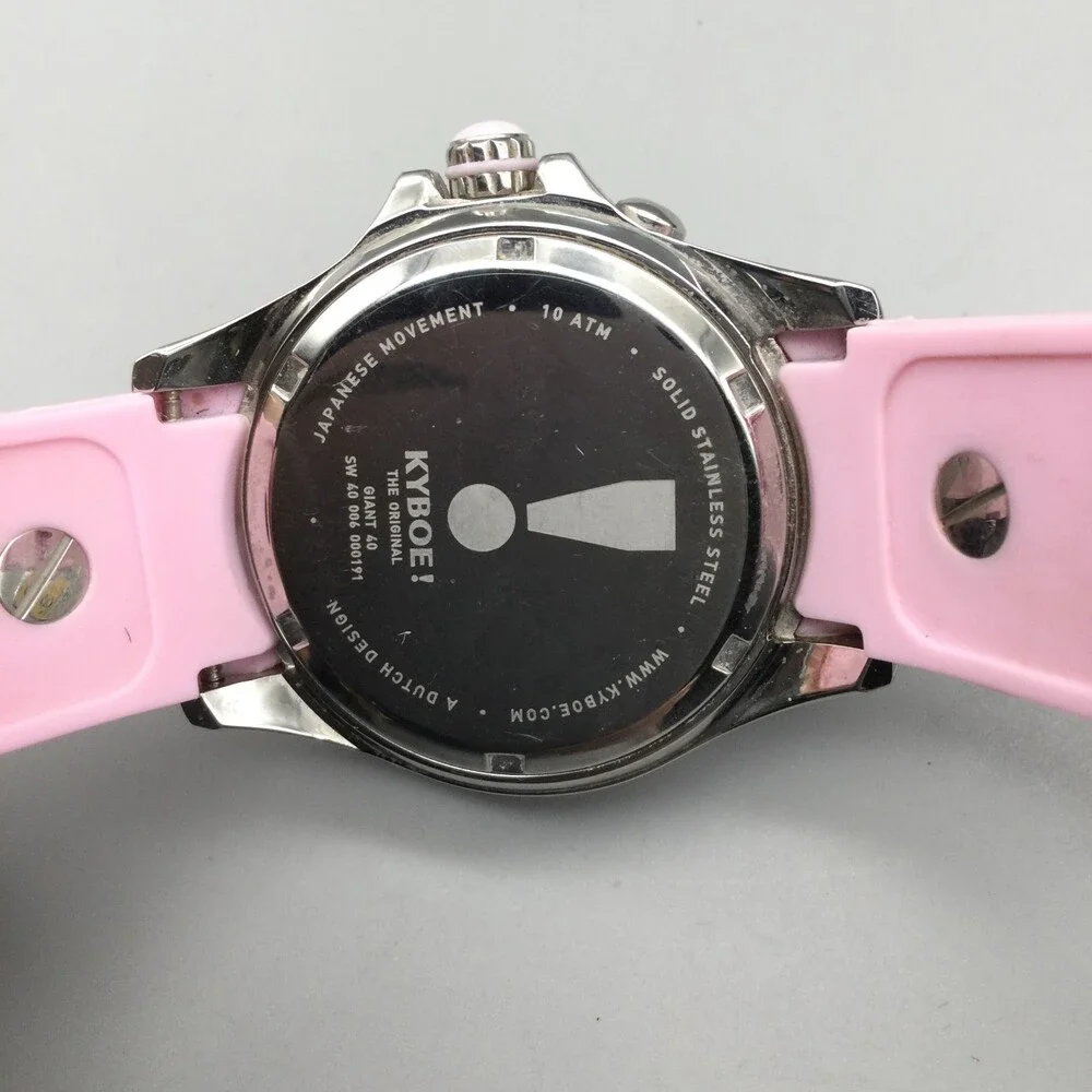 Kyboe! Giant 40 Watch Women 40mm Silver Tone Pink Crystals New Battery